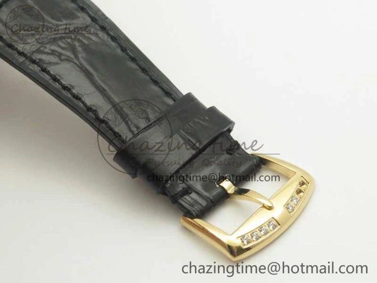 Master Square RG Ladies GF 1:1 Best Edition Full Paved Diamonds On Black Leather Strap Swiss Quartz
