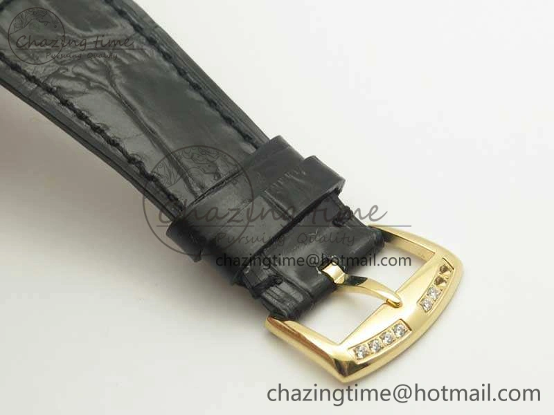 Master Square RG Ladies GF 1:1 Best Edition Full Paved Diamonds On Black Leather Strap Swiss Quartz