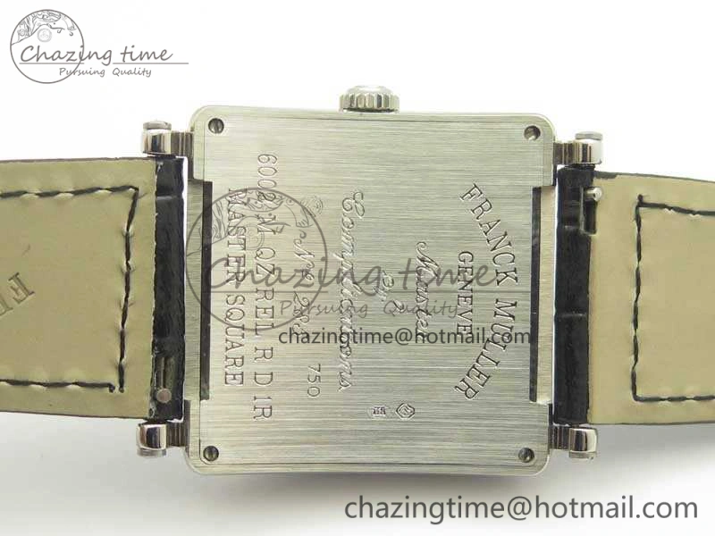 Master Square SS Ladies GF 1:1 Best Edition Full Paved Diamonds On Black Leather Strap Swiss Quartz