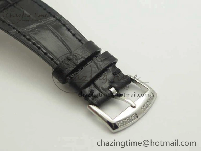 Master Square SS Ladies GF 1:1 Best Edition Full Paved Diamonds On Black Leather Strap Swiss Quartz