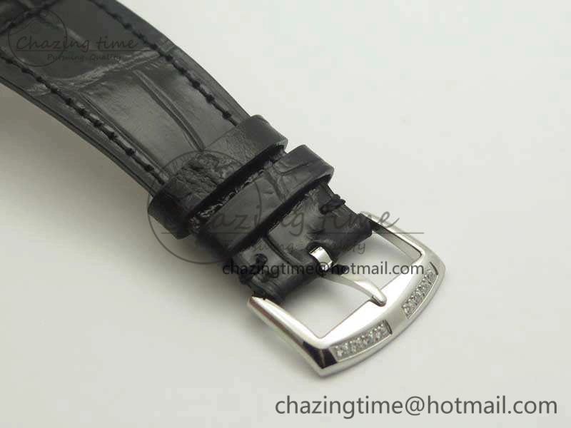 Master Square SS Ladies GF 1:1 Best Edition Full Paved Diamonds On Black Leather Strap Swiss Quartz
