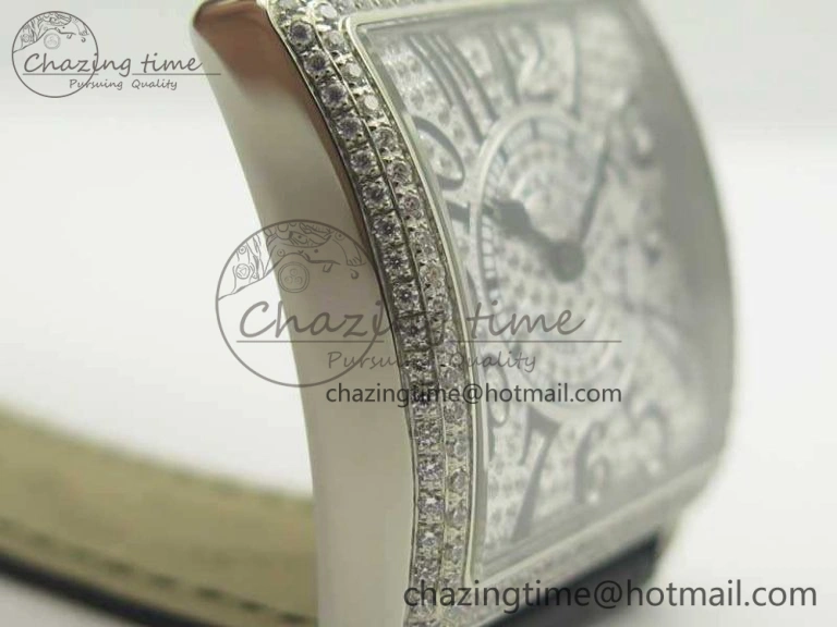 Master Square SS Ladies GF 1:1 Best Edition Full Paved Diamonds On Black Leather Strap Swiss Quartz