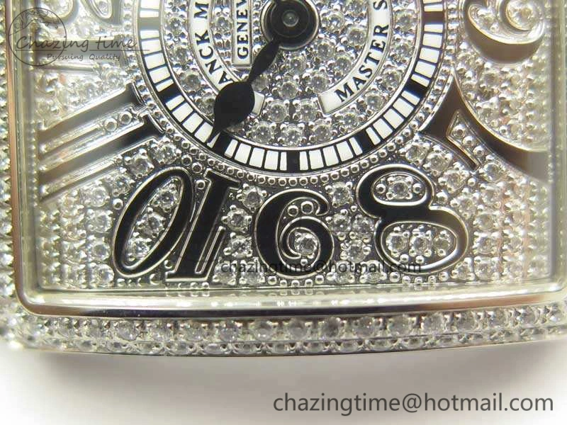 Master Square SS Ladies GF 1:1 Best Edition Full Paved Diamonds On Black Leather Strap Swiss Quartz
