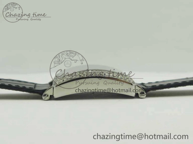 Master Square SS Ladies GF 1:1 Best Edition Full Paved Diamonds On Black Leather Strap Swiss Quartz