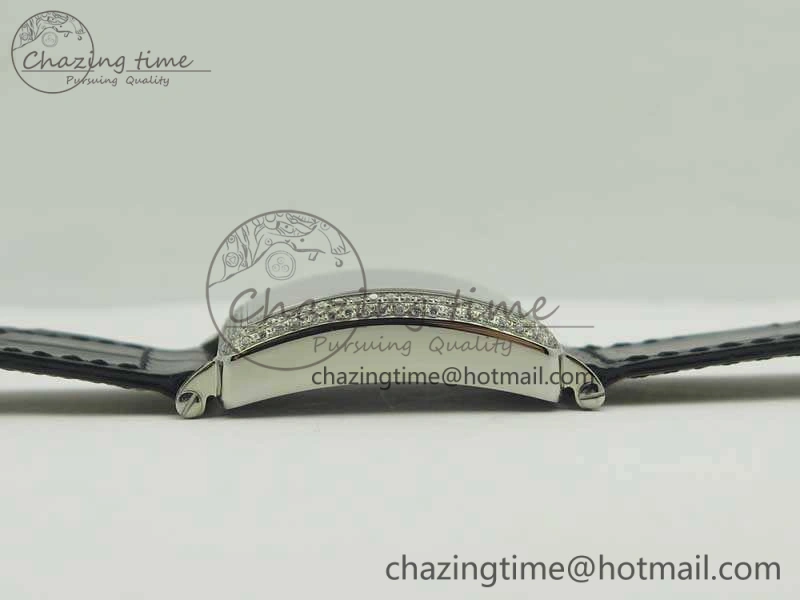 Master Square SS Ladies GF 1:1 Best Edition Full Paved Diamonds On Black Leather Strap Swiss Quartz
