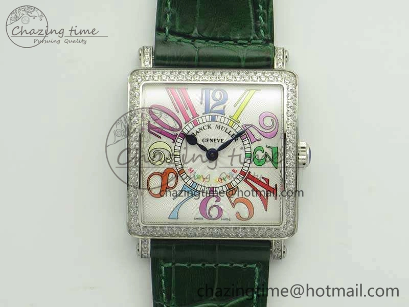 Master Square SS Ladies GF 1:1 Best Edition White Color Markers Dial Diam Bezel On Leather Strap Swiss Quartz