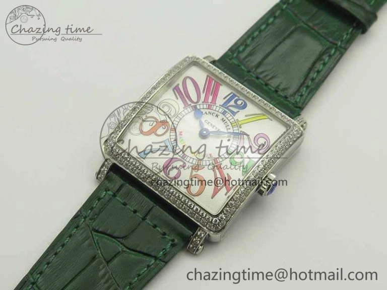 Master Square SS Ladies GF 1:1 Best Edition White Color Markers Dial Diam Bezel On Leather Strap Swiss Quartz