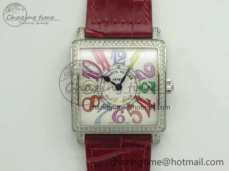 Master Square SS Ladies GF 1:1 Best Edition White Color Markers Dial Diam Bezel On Leather Strap Swiss Quartz