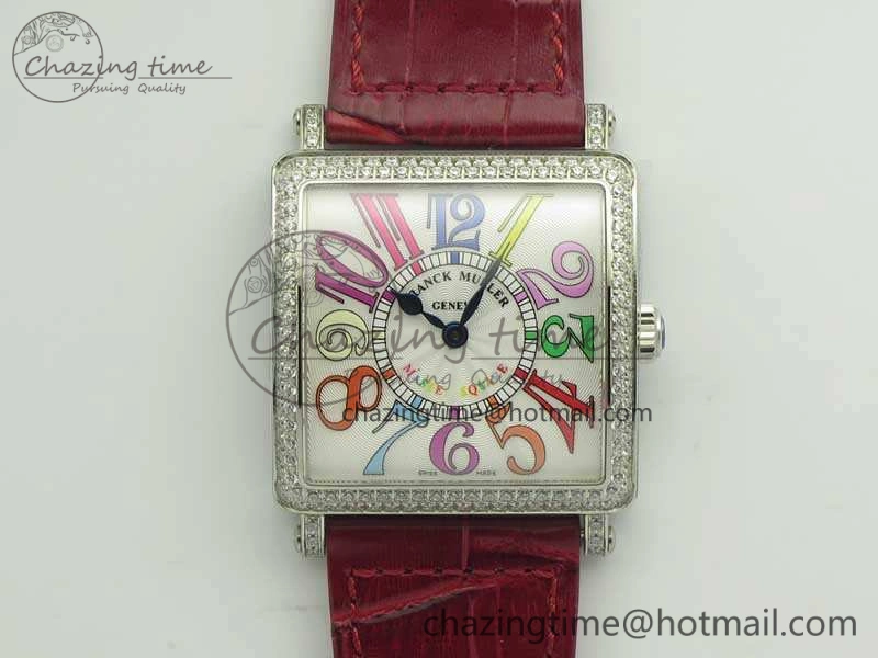 Master Square SS Ladies GF 1:1 Best Edition White Color Markers Dial Diam Bezel On Leather Strap Swiss Quartz