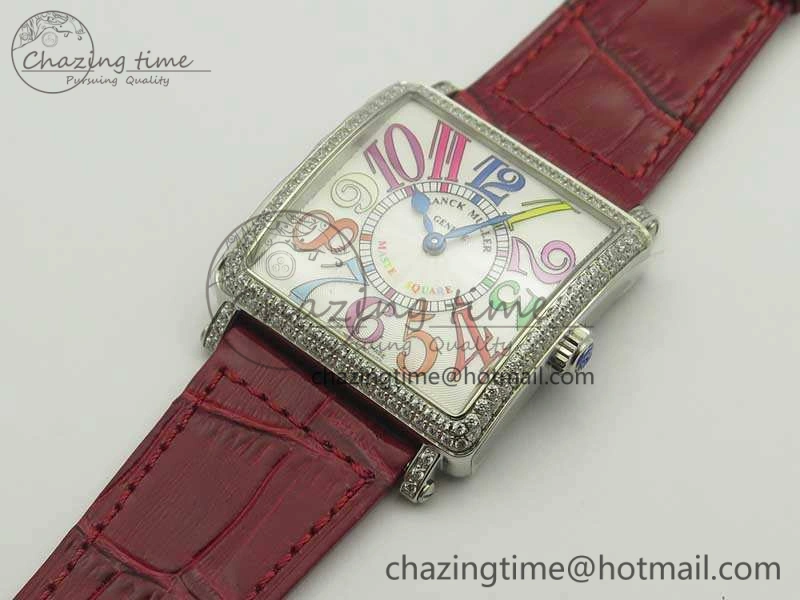 Master Square SS Ladies GF 1:1 Best Edition White Color Markers Dial Diam Bezel On Leather Strap Swiss Quartz