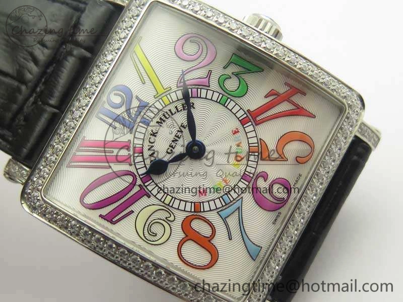 Master Square SS Ladies GF 1:1 Best Edition White Color Markers Dial Diam Bezel On Leather Strap Swiss Quartz