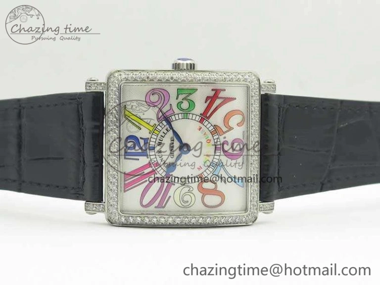 Master Square SS Ladies GF 1:1 Best Edition White Color Markers Dial Diam Bezel On Leather Strap Swiss Quartz