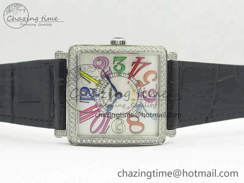 Master Square SS Ladies GF 1:1 Best Edition White Color Markers Dial Diam Bezel On Leather Strap Swiss Quartz
