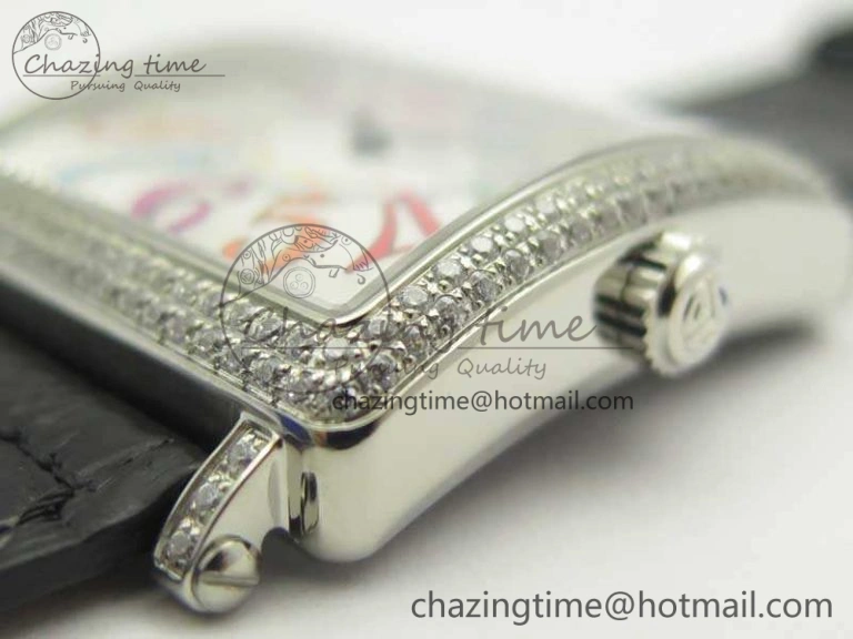 Master Square SS Ladies GF 1:1 Best Edition White Color Markers Dial Diam Bezel On Leather Strap Swiss Quartz