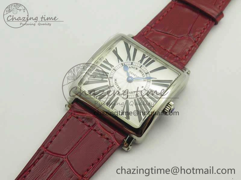 Master Square SS Ladies GF 1:1 Best Edition White Dial On Leather Strap Swiss Quartz
