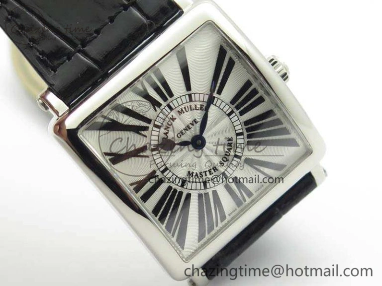 Master Square SS Ladies GF 1:1 Best Edition White Textured Dial On Black Leather Strap Swiss Quartz
