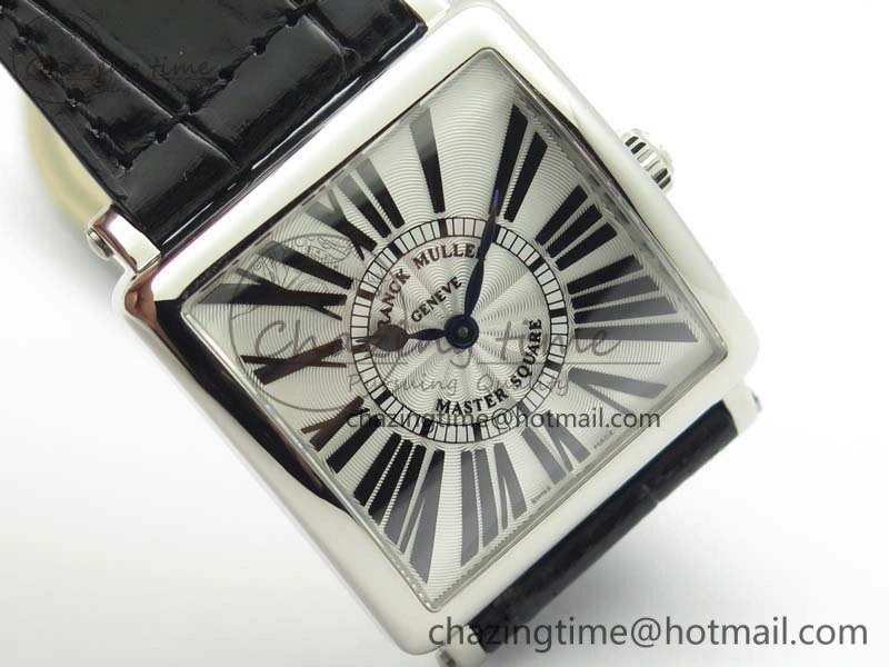 Master Square SS Ladies GF 1:1 Best Edition White Textured Dial On Black Leather Strap Swiss Quartz
