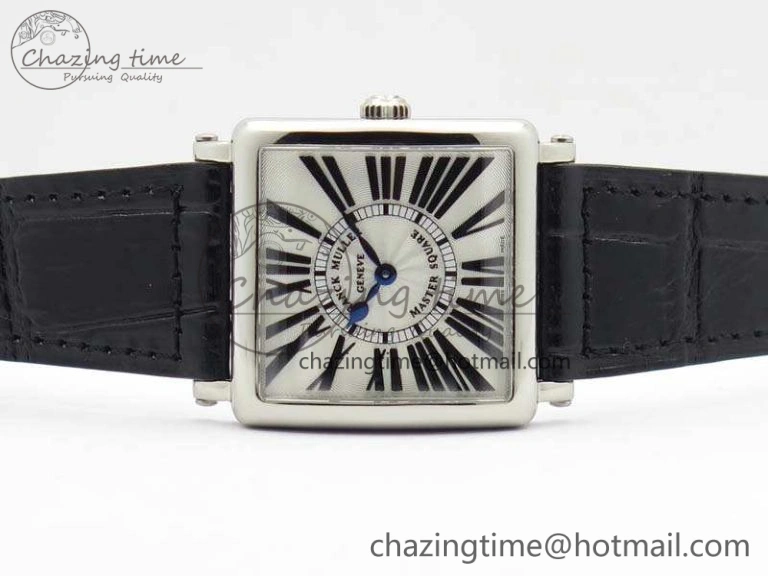 Master Square SS Ladies GF 1:1 Best Edition White Textured Dial On Black Leather Strap Swiss Quartz