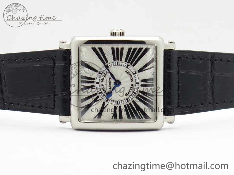 Master Square SS Ladies GF 1:1 Best Edition White Textured Dial On Black Leather Strap Swiss Quartz