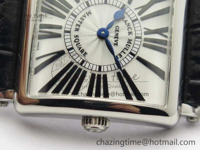 Master Square SS Ladies GF 1:1 Best Edition White Textured Dial On Black Leather Strap Swiss Quartz