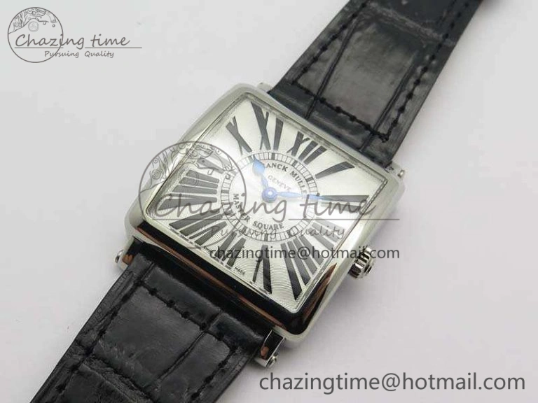 Master Square SS Ladies GF 1:1 Best Edition White Textured Dial On Black Leather Strap Swiss Quartz
