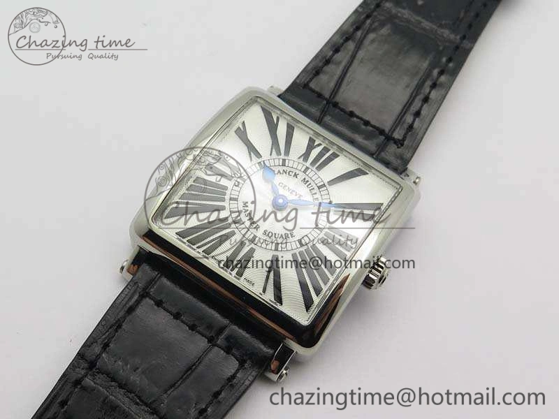 Master Square SS Ladies GF 1:1 Best Edition White Textured Dial On Black Leather Strap Swiss Quartz
