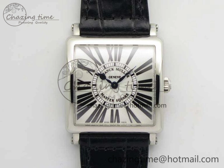 Master Square SS Ladies GF 1:1 Best Edition White Textured Dial On Black Leather Strap Swiss Quartz