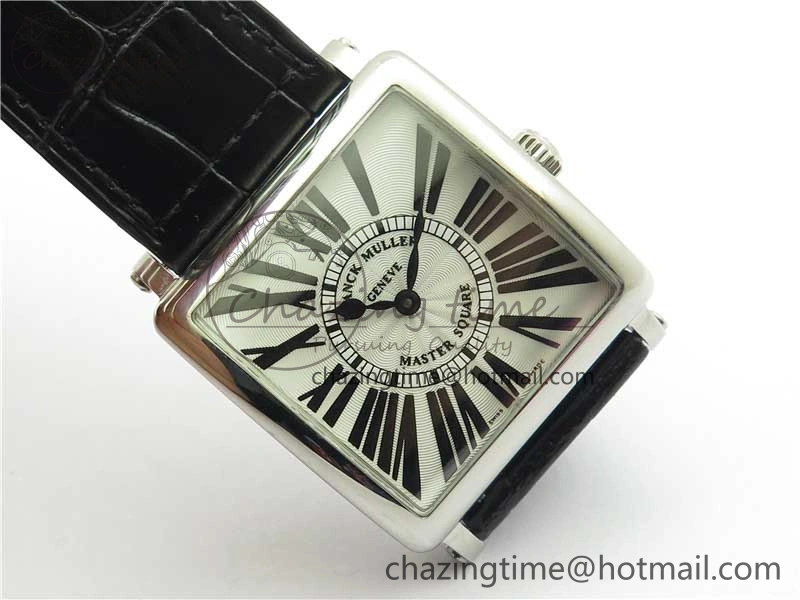 Master Square SS Ladies ZF 1:1 Best Edition White Black Roman Dial on Black Leather Strap Ronda Quartz