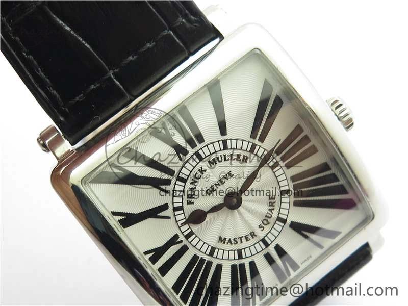 Master Square SS Ladies ZF 1:1 Best Edition White Black Roman Dial on Black Leather Strap Ronda Quartz