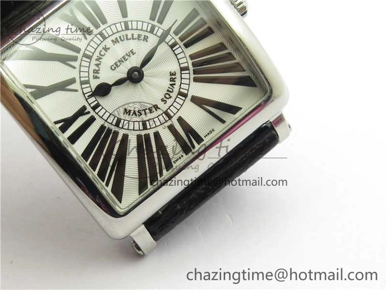 Master Square SS Ladies ZF 1:1 Best Edition White Black Roman Dial on Black Leather Strap Ronda Quartz