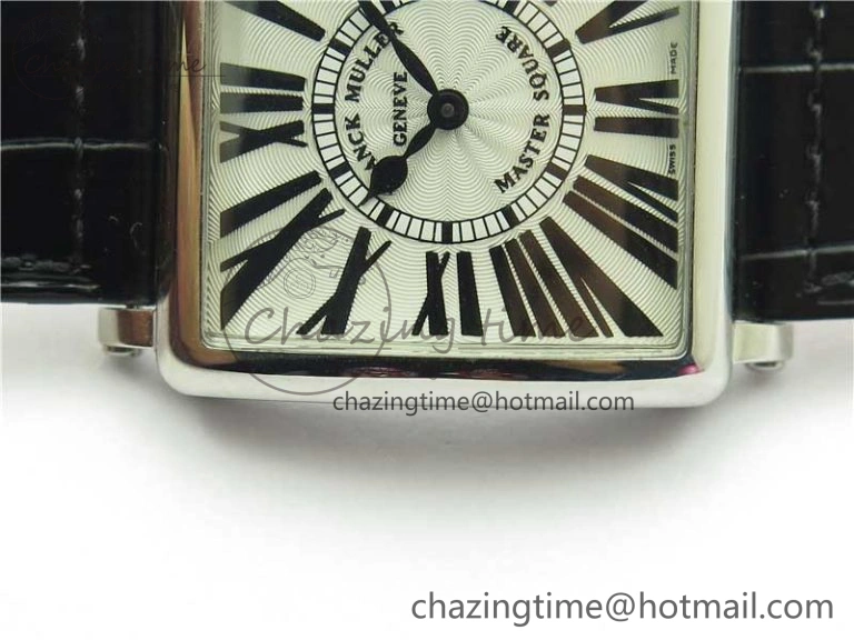 Master Square SS Ladies ZF 1:1 Best Edition White Black Roman Dial on Black Leather Strap Ronda Quartz