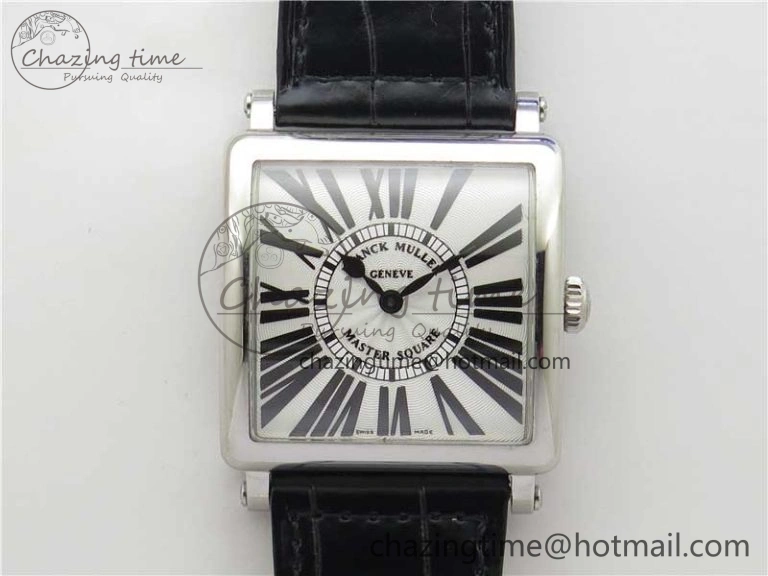 Master Square SS Ladies ZF 1:1 Best Edition White Black Roman Dial on Black Leather Strap Ronda Quartz
