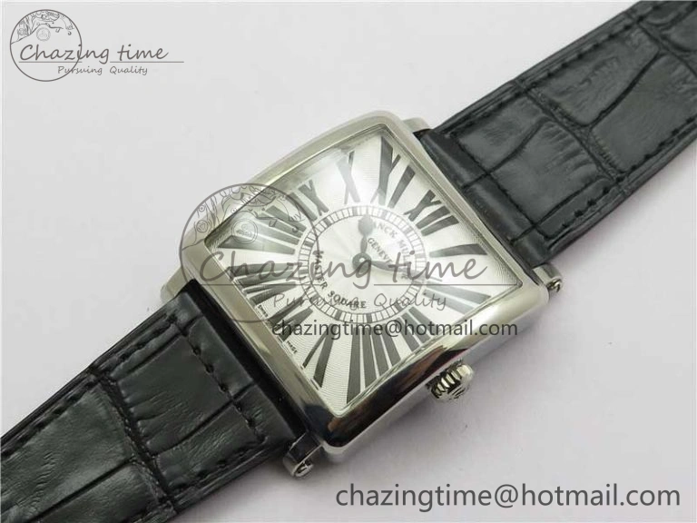 Master Square SS Ladies ZF 1:1 Best Edition White Black Roman Dial on Black Leather Strap Ronda Quartz