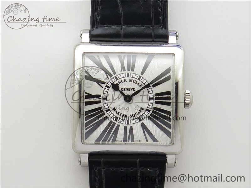 Master Square SS Ladies ZF 1:1 Best Edition White Black Roman Dial on Black Leather Strap Ronda Quartz