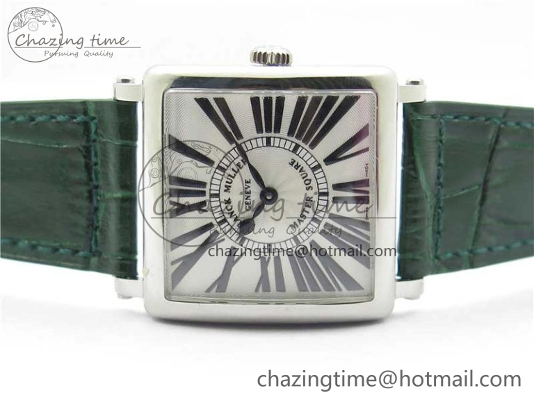Master Square SS Ladies ZF 1:1 Best Edition White Black Roman Dial on Green Leather Strap Ronda Quartz