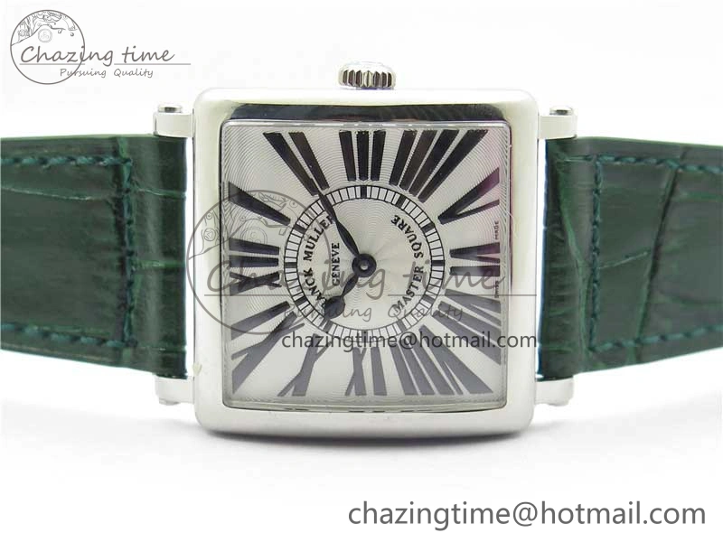 Master Square SS Ladies ZF 1:1 Best Edition White Black Roman Dial on Green Leather Strap Ronda Quartz