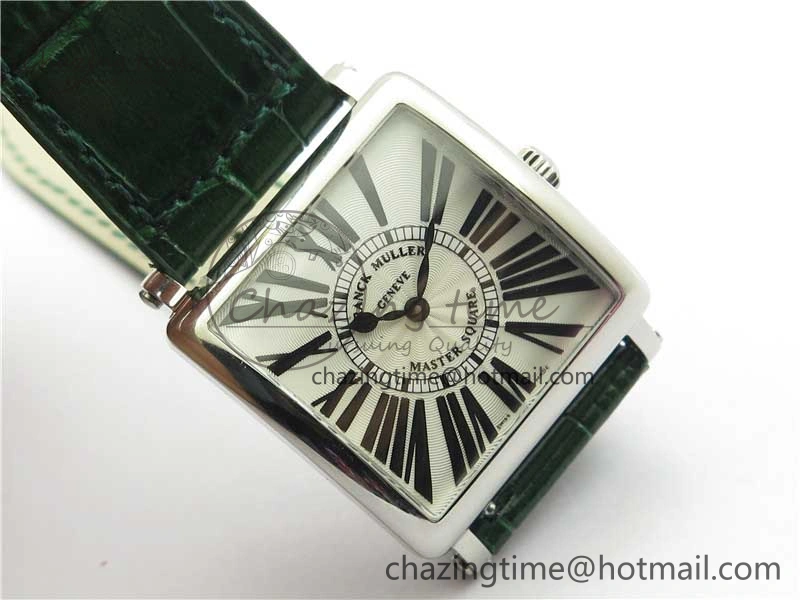 Master Square SS Ladies ZF 1:1 Best Edition White Black Roman Dial on Green Leather Strap Ronda Quartz