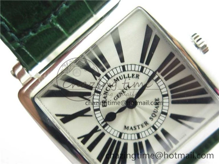 Master Square SS Ladies ZF 1:1 Best Edition White Black Roman Dial on Green Leather Strap Ronda Quartz