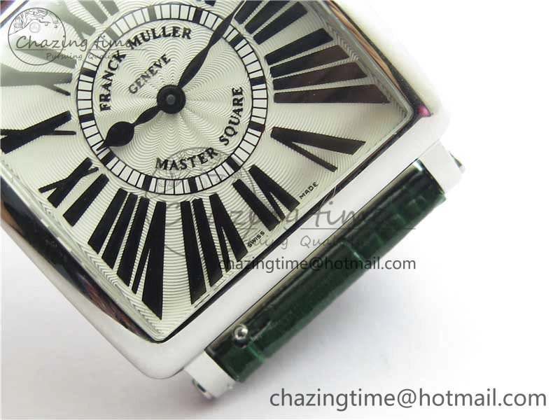 Master Square SS Ladies ZF 1:1 Best Edition White Black Roman Dial on Green Leather Strap Ronda Quartz