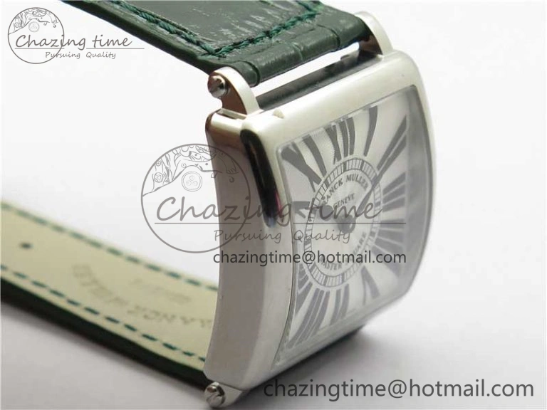Master Square SS Ladies ZF 1:1 Best Edition White Black Roman Dial on Green Leather Strap Ronda Quartz