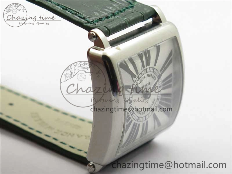 Master Square SS Ladies ZF 1:1 Best Edition White Black Roman Dial on Green Leather Strap Ronda Quartz
