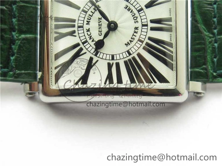 Master Square SS Ladies ZF 1:1 Best Edition White Black Roman Dial on Green Leather Strap Ronda Quartz