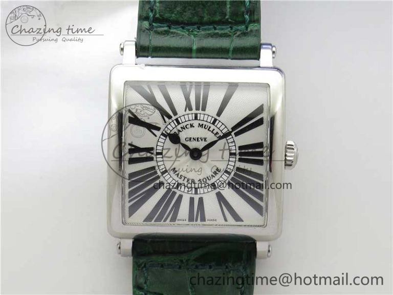 Master Square SS Ladies ZF 1:1 Best Edition White Black Roman Dial on Green Leather Strap Ronda Quartz
