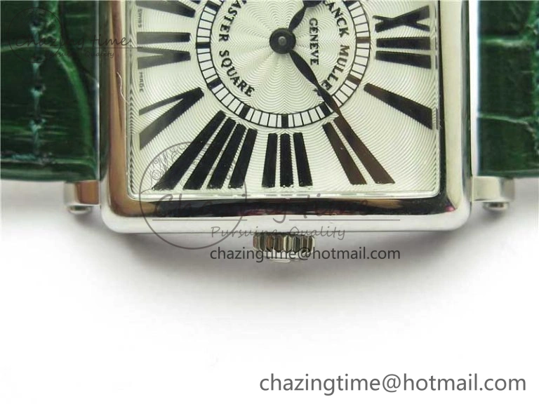 Master Square SS Ladies ZF 1:1 Best Edition White Black Roman Dial on Green Leather Strap Ronda Quartz