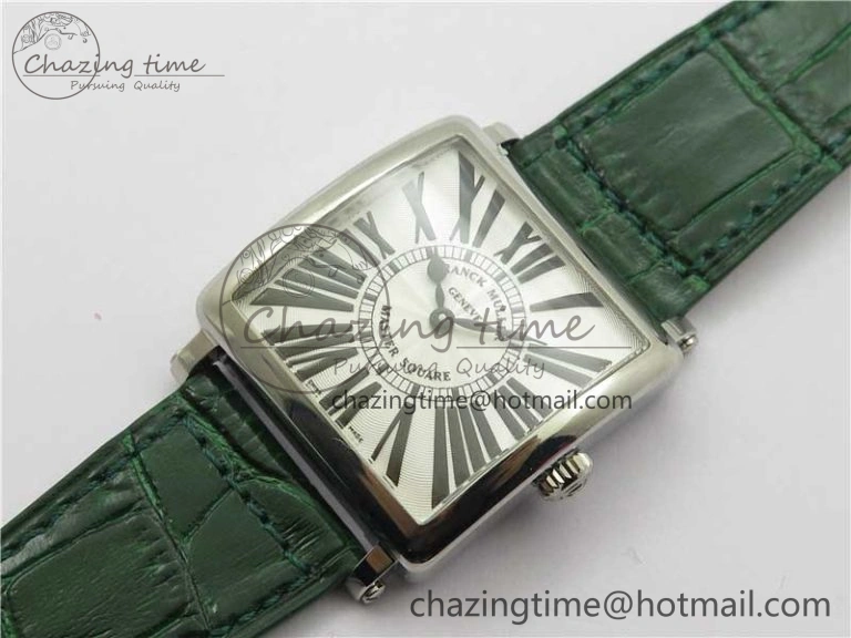 Master Square SS Ladies ZF 1:1 Best Edition White Black Roman Dial on Green Leather Strap Ronda Quartz