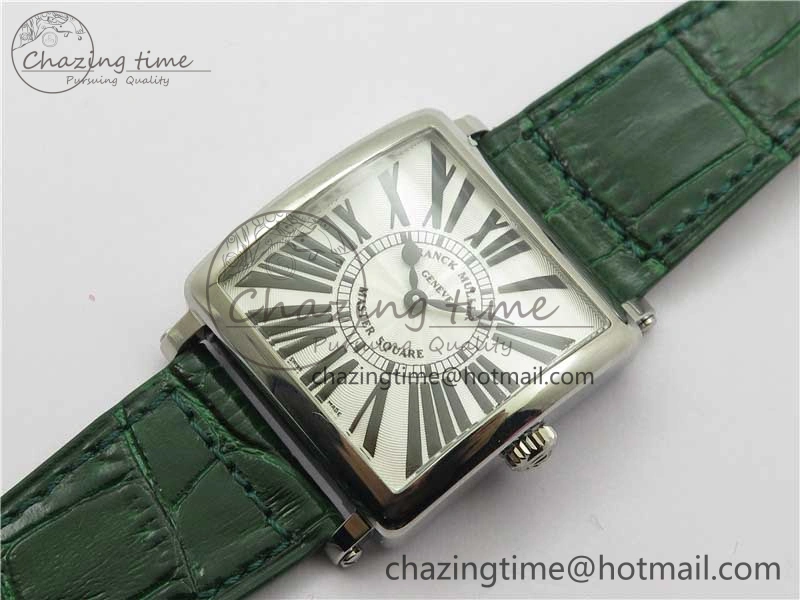 Master Square SS Ladies ZF 1:1 Best Edition White Black Roman Dial on Green Leather Strap Ronda Quartz