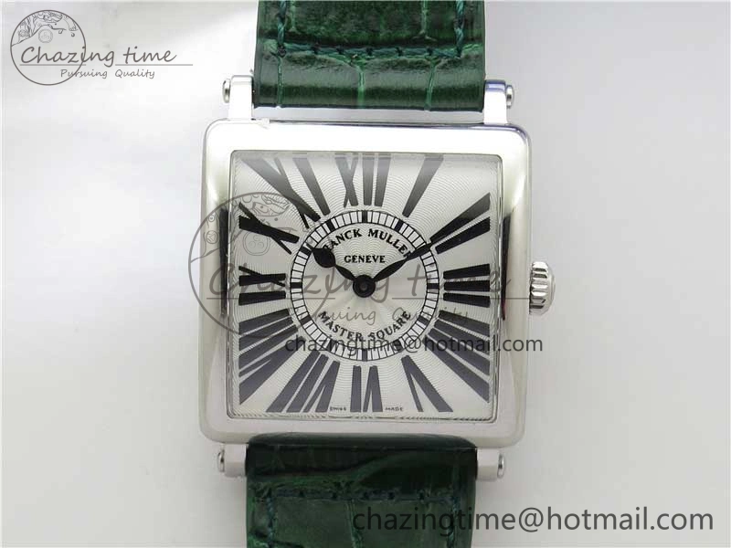 Master Square SS Ladies ZF 1:1 Best Edition White Black Roman Dial on Green Leather Strap Ronda Quartz
