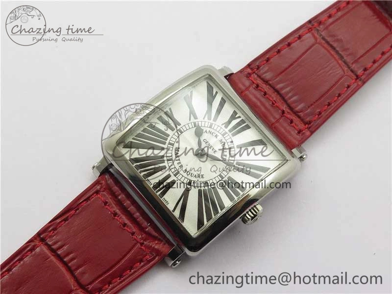 Master Square SS Ladies ZF 1:1 Best Edition White Black Roman Dial on Red Leather Strap Ronda Quartz