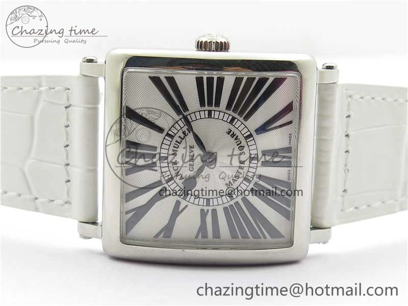 Master Square SS Ladies ZF 1:1 Best Edition White Black Roman Dial on White Leather Strap Ronda Quartz