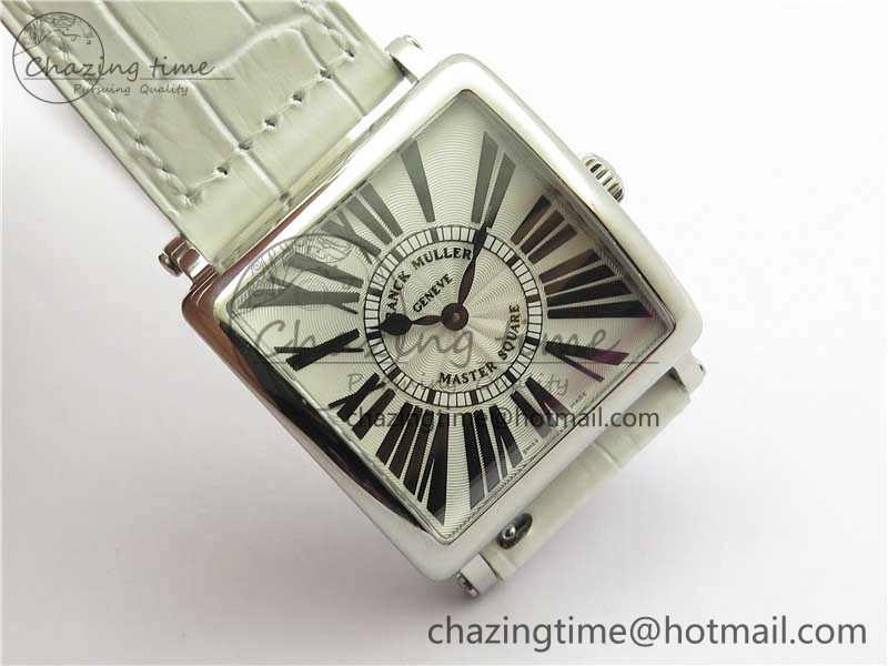 Master Square SS Ladies ZF 1:1 Best Edition White Black Roman Dial on White Leather Strap Ronda Quartz